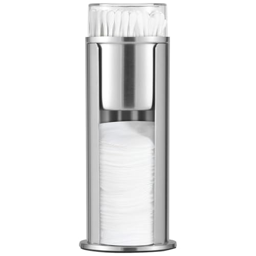 FALESOUL 2-in-1 Qtip Holder, Stainless Steel Cotton Pads Organizers with Acrylic Lids, Farmhouse Decor Qtip Dispenser, Desktop Debris Bucket Organizer Box for Bathroom Vanity Storage