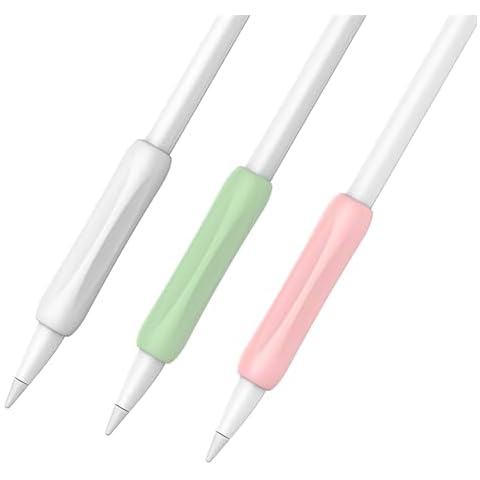 KELIFANG Silicone Ergonomic Grip Holder 3 Pack Compatible with Apple Pencil 1st, 2nd Generation & Pencil (USB-C), Apple Pencil Pro 2024, Protective Sleeve Cover Case Accessories(Pink, White, Green) Cover