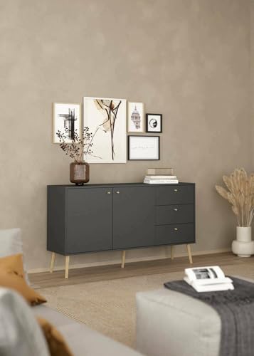 Dmora - Aparador Florence, Buffet de salón, aparador de salón, despensa de Cocina, 147 x 39 x 82 cm de Altura, Gris