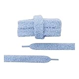 HIKOO DAILY Coolstring Trendige flache Plüsch-Schnürsenkel, 1,5 cm breit, groß, fett, flauschig, lässig, Sneaker-Schnürsenkel für Damen, Damenschuhe, Lacet(3991-blau, 120 cm)
