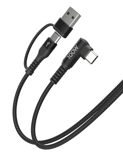 4 in 1 Multi Charging Cable 240W, 2Pack 5A Retractable iPhone Charger Cord, Multi Car Charger for Travel, Retractable Charging Cable with Lightning/USB C Ports for iPad/iPhone/Samsung (Black, 6Ft)