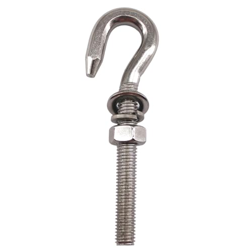 Image of M20 Long Shank Hook Bolts 304 Stainless Steel Round Hooks Eyelet Bolts Ring Screw with Washer and Nut for Yacht Boat Marine Swing Chair Yoga Hammock 1 Pack