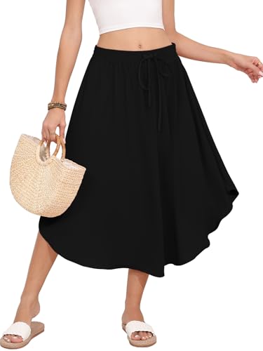 DB MOON Womens 2025 Midi Length Skirt Business Casual Flowy Curved Hem Skirts with Pockets Teacher Outfits2