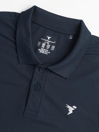 Image of TECHNOSPORT Men's Solid Slim Fit Polo Collar T-Shirt MATPIQ Half Sleeve Button Polyester for Gym Running Workout UPF50+ Anti Odour