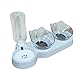 3-in-1 Katzen Futternapf Set, Doppelnapf mit Wasserspender, Futternapf Futterschüssel für Katzen und Kleine Hunde(Grauer Boden, transparente Schale)