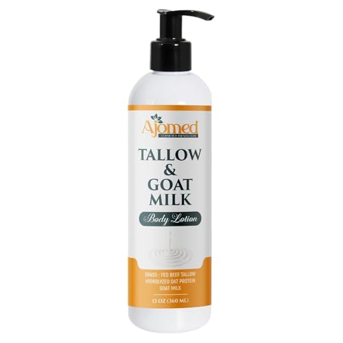 Tallow & Goat Milk Body Lotion for Sensitive Skin, Organic moisturizing Lotion - Soothes Dry skin, Goat Milk face and body Moisturizer - Handmade Tallow for skin cream (12 OZ, Cashmere and Vanilla)