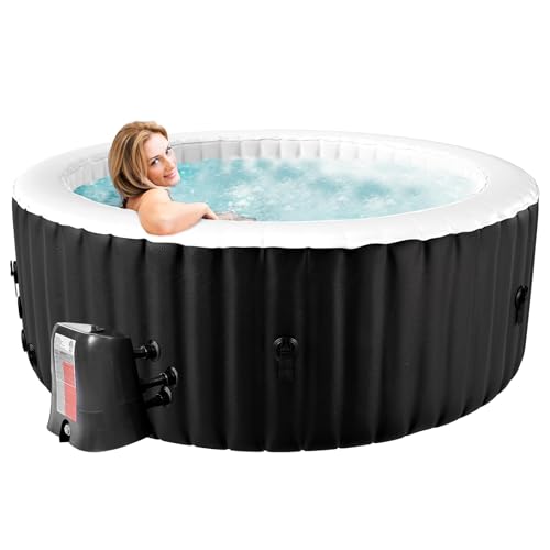 Round Inflatable Hot Tub, 2-4 Person Portable Blow up Hot Tub, Leak-Proof PVC Outdoor Spa with 120 Air Jets, Insulated Cover & Heater Pump, 71” X 71” X 25”