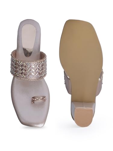 Image of JM LOOKS Women's Embellished Ethnic Heels Sandal with Toe Ring Design Comfortable Lightweight Heels for: Weddings, festive occasions.