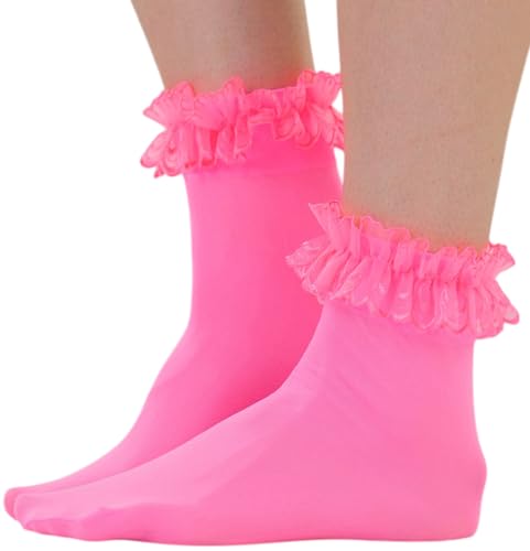 Image of ToBeInStyle Women's Indie Girl Ruffle Trim Heart Net Design Ankle High Fashion Socks