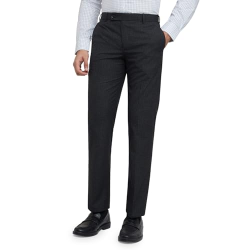 Image of Park Avenue Men Regular Fit Checks Pattern Poly Viscose Blend Flat Front Formal Trouser