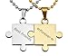 Hanessa 2 Stück Personalisierte Kette mit Gravur Edelstahl 50 cm mit Anhänger Puzzle Teil in silber gold | Personalisierte Geschenke für Damen Herren Freundin Freund | Partner Halskette für Sie Ihn
