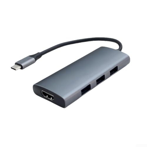 Hub multipuerto para laptop, adaptador de estación de acoplamiento 7 en 1 tipo C con puerto HDMI, lector de tarjetas SD, transferencia de datos, carcasa de aluminio
