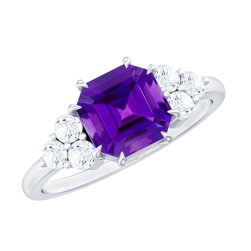 Certified Amethyst 8mm Asscher Cut Engagement Ring, AAA Quality, Natural Amethyst Diamond Ring - Ideal For Gift