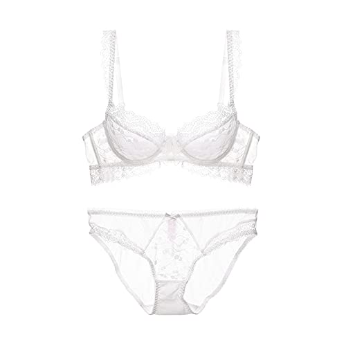 Ensemble de lingerie soutien-gorge push-up armatures et culotte dentelle transparente blanc 80B