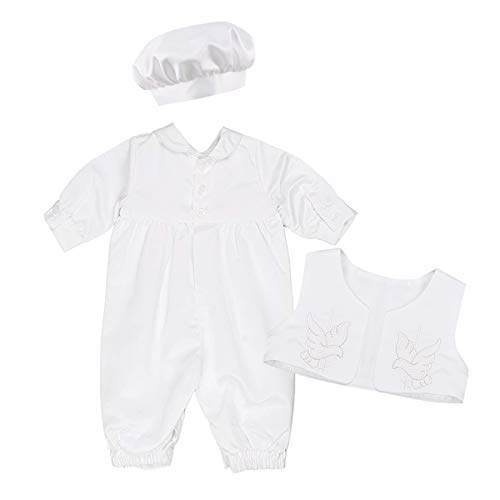 CHICTRY Infant Baby Boys' 3 Piece Christening Baptismal Suit Longall with Hat Vest Outfits Set Ivory 3-6 Months