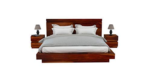 Image of Sheesham Solid Wood Mahogany Finish Voted Platform King Size Without Storage Wooden Bed for Beautiful Bedroom Room (King, Mahogany)