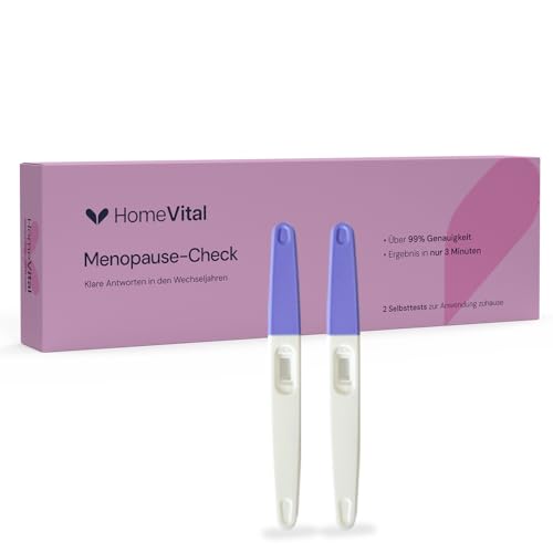 HomeVital Menopause Test für Zuhause - 2 Stück - FSH Hormontest für Frauen in Wechseljahre - Schnelltest bei Symptomen wie Hitzewallungen, Schlafstörungen, Stimmungsschwankungen - Hormon Balance Tests