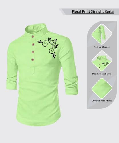 Image of DEEMOON Men's Full Sleeve Short Kurta Shirt with a Trendy Mandarin Collar Crafted from a Premium Cotton Blend for Comfort Ideal for Casual and Semi-Formal Occasions