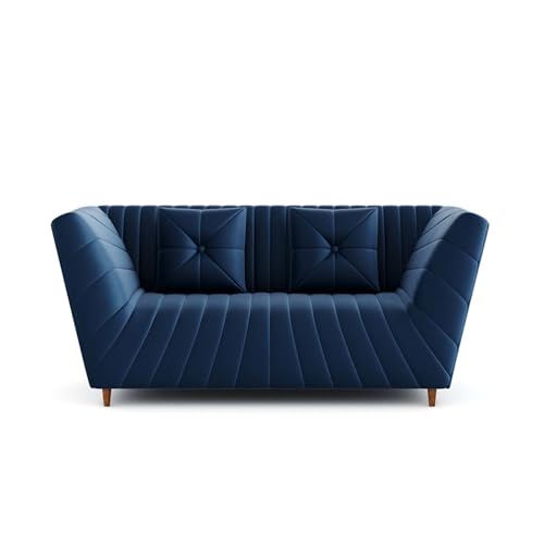 Image of Amazon Brand - Solimo Corell Tufted Velvet Fabric 3+2 Seater Sofa for Living Room Furniture (Blue)|3 Year Warranty