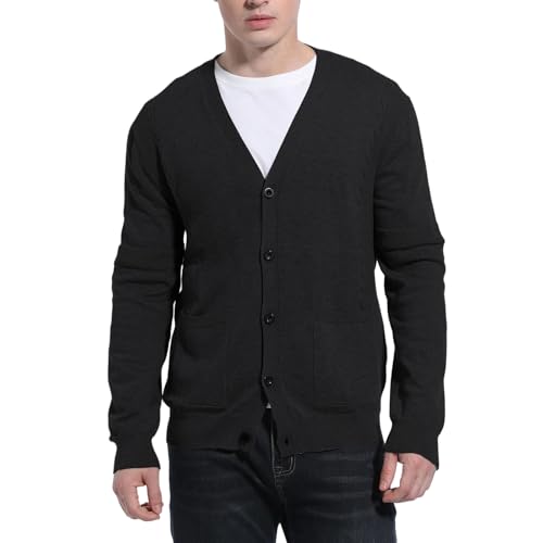 Cardigan pour homme boutonné col V en maille de coton de qualité