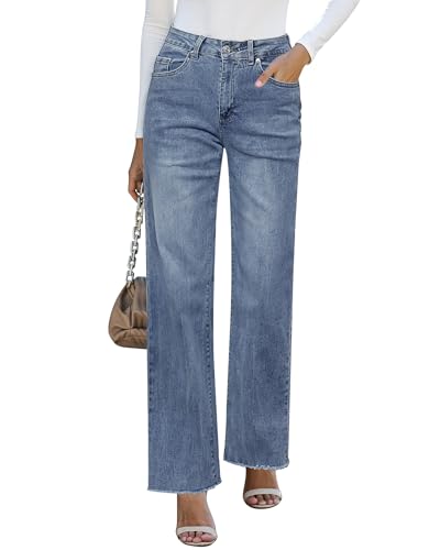 GRAPENT Pants for Women Dressy Casual Women's Straight Leg Jeans Vintage Blue - Acid Wash Medium Fits US Size 8 to 10