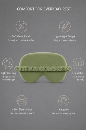 Image of Eye Mask for Sleeping for Women, Velvet Super Soft Sleep Mask Blind Fold for Comfortable Sleep, Travelling, Meditation & Relaxation, Eye Pad for Girls, Blind Fold for Sleeping - Green (Pack of 1)