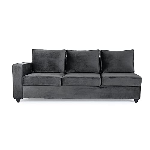 Image of Wakefit Sofa Set | 3 Year Warranty | Sofa 3 Seater, 3 Seater Sofa for Living Room, Wooden Sofa Set, 3 Seater + Right Aligned, Sofa for Living Room - Napper(Fabric-Velvet : Space Grey)
