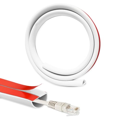 Canaleta Cables Pared Adhesivo, Cubre Cables, Tapa Cables Pared, Ocultar Cables TV, Esconder Cables, PVC Ocultar Cables, Canaleta Cables para Ocultar 1 Cable, Blanco(Semicircular, 2 Metros)