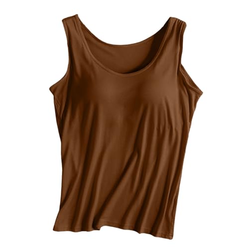 Tanks with Built in Bra for Teens Camisole Spaghetti Strap Workout Yoga Shirts Basic Padded Tank Tops Summer Clothes Bronze