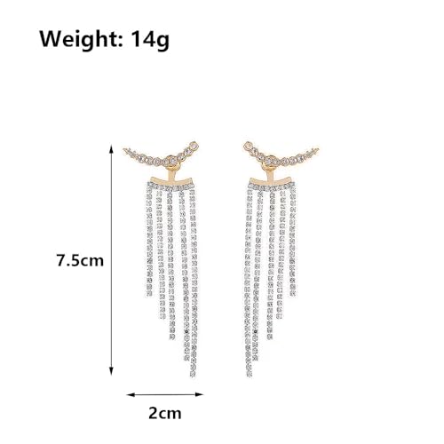 Sparkly Rhinestone Tassel Earrings for Women Long Crystal Dangle Drop Earrings Tennis Zirconia Chandelier Statement Earrings Wedding Prom Jewelry Gifts3