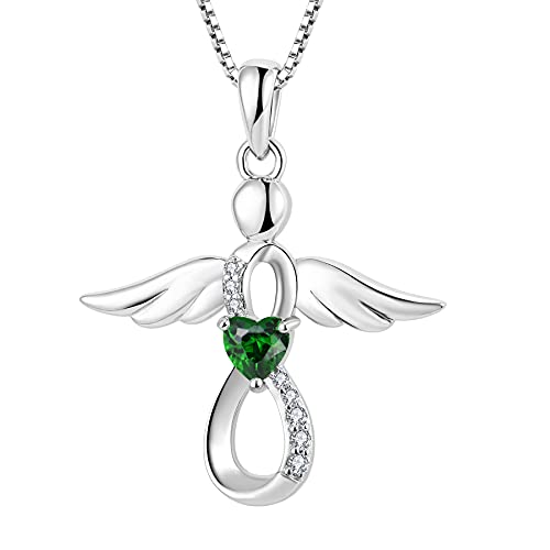 oxford diamond company jewelry - FJ Infinity Angel Necklace for Women May Emerald Birthstone Sterling Silver Guardian Angel Amulet Necklace