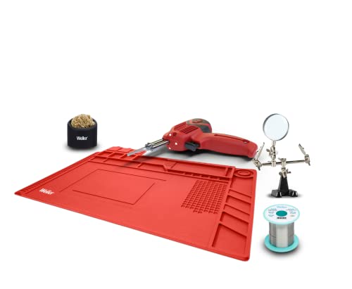 Image of Weller 120V Dual Heat 140W Soldering Gun Kit with 0.5 mm Solder Wire, Magnified Helping Hands, Brass Sponge Tip Cleaner, & Silicon Soldering Mat