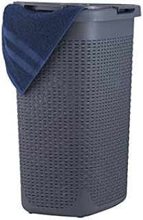 Laundry Hamper Basket With Lid 60 Liter - Deluxe Wicker Style Grey Color