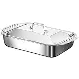 Bandeja Inoxidable para Asar con Tapa Bandeja Profunda Rectangular para Horno para Asar Pavo Cocinar Pescado y Barbacoa Reuniones Familiares