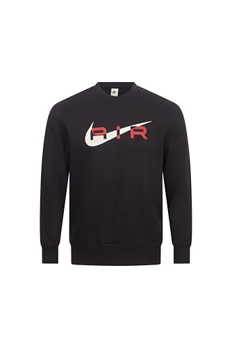NIKE Air Mens Sweatshirt Swoosh Crew Neck Fleece Lined Top FN7692 (UK, Alpha, L, Regular, Regular, Black/University Red)