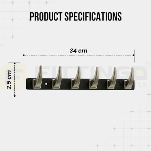 Image of 6 Hook Stylish Clothes Hanger for Wall /Clothes Hanging Hooks for Door /Wall Mounted Hanger for Clothes (Satin with Black) Pack of 2-| 3 Years Warranty |