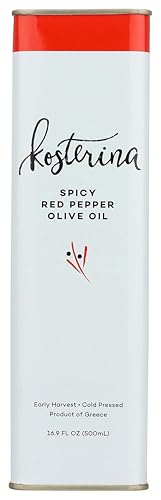 Kosterina Spicy Red Pepper Olive Oil, Cold-Pressed EVOO, Tin (16.9 oz)