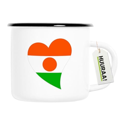 Huuraa Emaille Tasse Niger Flagge Herz 300ml Vintage Campingbecher Geschenkidee