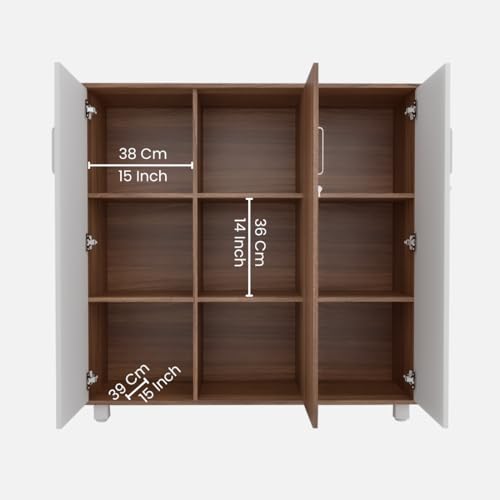 Image of NEUDOT Ronald Caddy 3 Door Multipurpose Cabinet | Engineered Wood | Bookshelf | Organiser | Cupboard | Almari | Wardrobe for Home | Kitchen | Office | Living Room | 12 Month Warranty | Leon Teak
