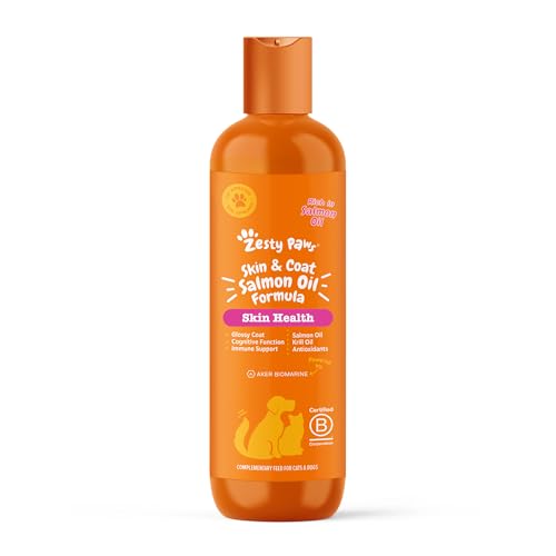 Zesty Paws Skin & Coat Salmon Oil For Cats & Dogs | Supports Pets with Dry Itchy Sensitive Skin Nourish Coat & Fur | Contains Salmon Flaxseed & Krill Oils Vitamin E | Daily Use | 250ml
