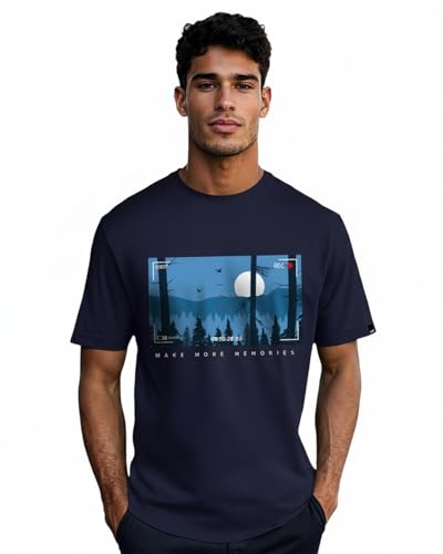 Image of Bewakoof Men's Printed 100% Cotton T-Shirt - Regular Fit, Round Neck, Half Sleeves
