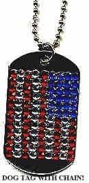 DOG TAG USA AMERICAN FLAG RHINESTONE WITH CHAIN
