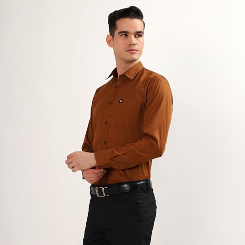 Image of Men's Pure Cotton Shirt | Regular Fit | Full Sleeve Casual Shirt for Men | Soft & Breathable Fabric | Brown