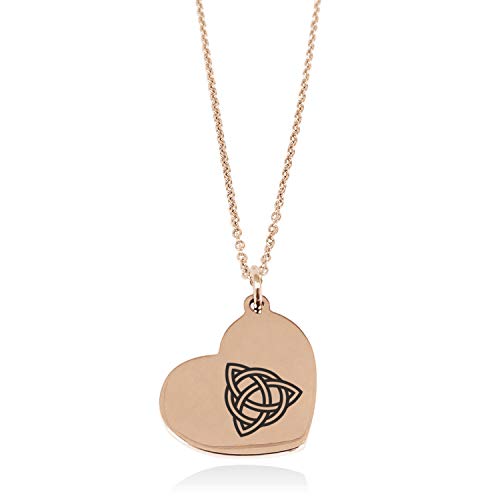 Rose Gold Plated Stainless Steel Triquetra Holy Trinity Floating Heart Tag Charm Pendant Necklace