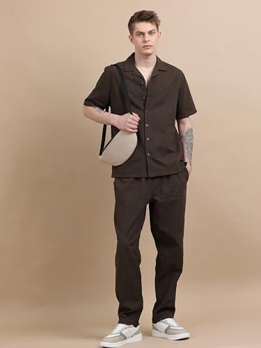 Image of StitchX Men's Airport Look Textured Seersucker Resort Cotton Shirt & Trouser Co-Ord Set S-2XL