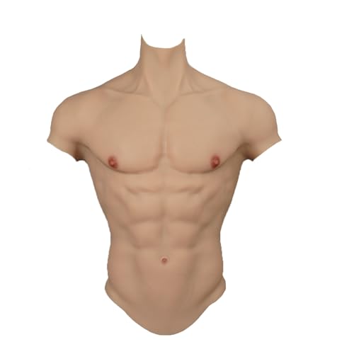 Pelle del torace in silicone da uomo, set di busto artificiale per il torace realistico, accessori per trucco cosplay per Halloween, modellatore muscolare finto più forte,S-Wheatyellow