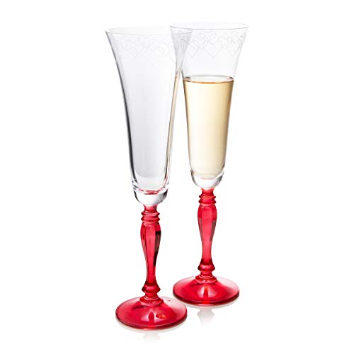 Crystalex Crystal Decorated Champagne Flutes Set of 2, Glasses for Wedding Toasting, Wedding Flutes, Mr&Mrs Champagne Flutes 6 Ounces 180 Milliliters