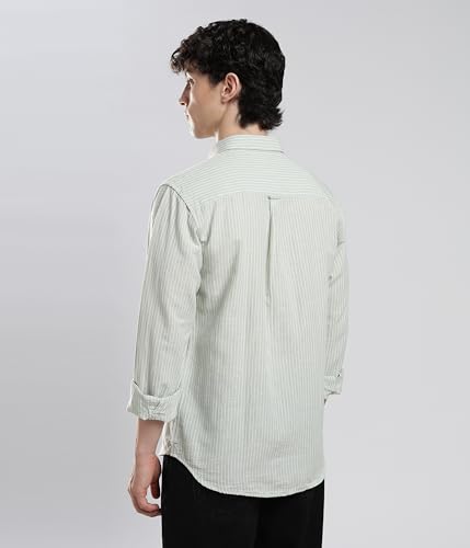Image of TURMS Men's Casual Striped Linen Shirt | Water Repellent | Anti Stain Anti Odor | Kansas Linen | Concealed Button Down Collar | Full Sleeves