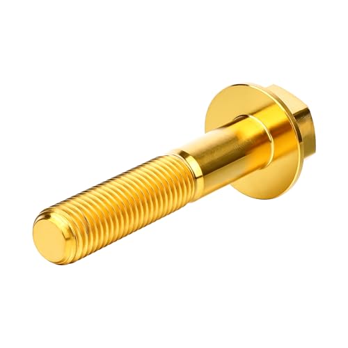 Image of Ti Screws M10 x 20 25 30 35 40 45 50 55 60 65 70 75 80 90 100mm 1.25 Pitch Titanium Flange Hex Bolt Pack of 4 (Gold, M10x55mm)