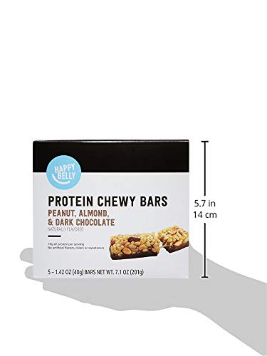 Image of Amazon Brand - Happy Belly Protein Chewy Bars, Peanut, Almond & Dark Chocolate, 5 Count (Pack of 2)